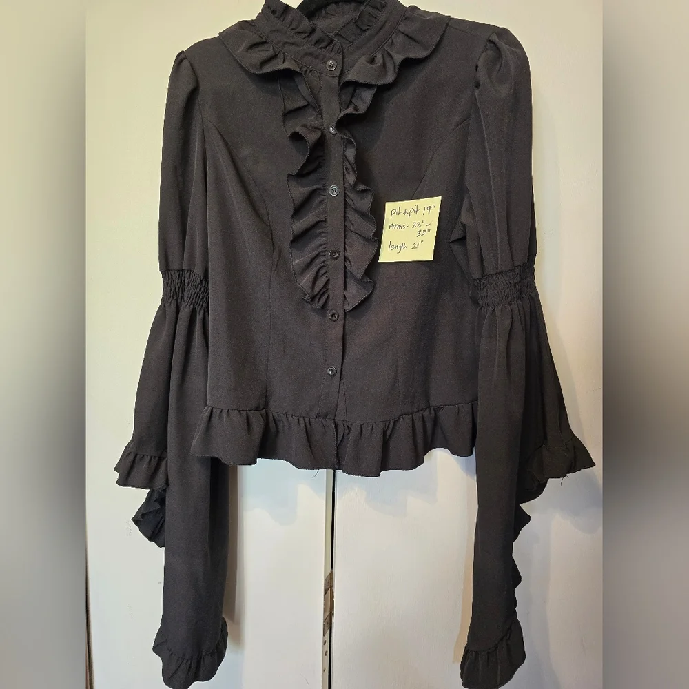 ROMWE Black Ruffled Blouse - Picture 6 of 6